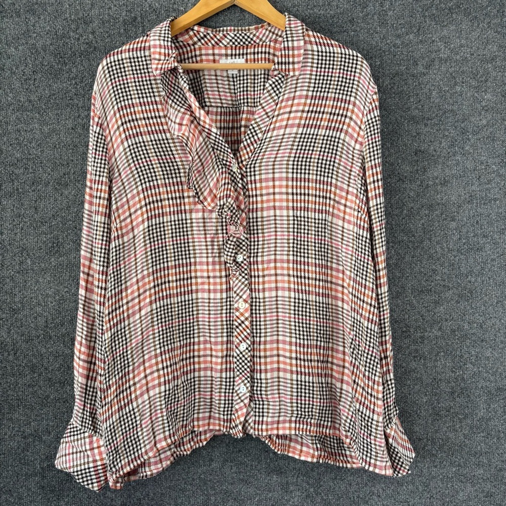 J.Jill Womens Plaid Ruffle Button Up Top Size XL Country Ranch